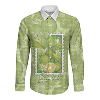 Aloha Hawaii Ulu Palaka Motifs Long Sleeve Button Shirt Hawaiian Breadfruit Stylized Stamp LT14 Unisex Green - Polynesian Pride