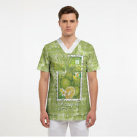 Aloha Hawaii Ulu Palaka Motifs Scrub Top Hawaiian Breadfruit Stylized Stamp LT14 - Polynesian Pride