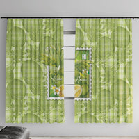 Aloha Hawaii Ulu Palaka Motifs Window Curtain Hawaiian Breadfruit Stylized Stamp LT14 With Hooks Green - Polynesian Pride