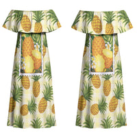Aloha Hawaii Hala Kahiki Palaka Motifs Couples Matching Off Shoulder Maxi Dress and Hawaiian Shirt Hawaiian Pineapple Stylized Stamp LT14 - Polynesian Pride