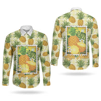 Aloha Hawaii Hala Kahiki Palaka Motifs Couples Matching Puletasi and Long Sleeve Button Shirt Hawaiian Pineapple Stylized Stamp LT14 - Polynesian Pride