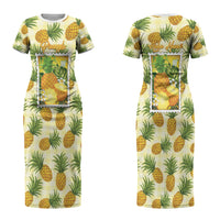 Aloha Hawaii Hala Kahiki Palaka Motifs Couples Matching Short Sleeve Bodycon Dress and Hawaiian Shirt Hawaiian Pineapple Stylized Stamp LT14 - Polynesian Pride