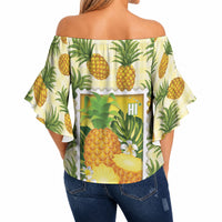 Aloha Hawaii Hala Kahiki Palaka Motifs Off Shoulder Wrap Waist Top Hawaiian Pineapple Stylized Stamp LT14 - Polynesian Pride