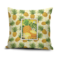 Aloha Hawaii Hala Kahiki Palaka Motifs Pillow Cover Hawaiian Pineapple Stylized Stamp LT14 Yellow - Polynesian Pride
