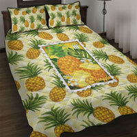 Aloha Hawaii Hala Kahiki Palaka Motifs Quilt Bed Set Hawaiian Pineapple Stylized Stamp LT14 Yellow - Polynesian Pride