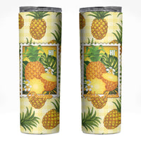 Aloha Hawaii Hala Kahiki Palaka Motifs Skinny Tumbler Hawaiian Pineapple Stylized Stamp LT14 Yellow - Polynesian Pride