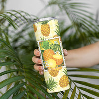 Aloha Hawaii Hala Kahiki Palaka Motifs Skinny Tumbler Hawaiian Pineapple Stylized Stamp LT14 - Polynesian Pride