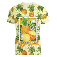 Aloha Hawaii Hala Kahiki Palaka Motifs Women V-Neck T-Shirt Hawaiian Pineapple Stylized Stamp LT14 - Polynesian Pride