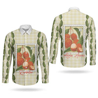 Aloha Hawaii Rambutan Palaka Motifs Couples Matching Off Shoulder Short Dress and Long Sleeve Button Shirt Hawaiian Fruit Stylized Stamp LT14 - Polynesian Pride