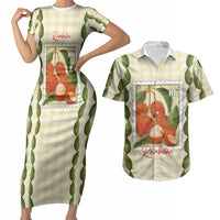 Aloha Hawaii Rambutan Palaka Motifs Couples Matching Short Sleeve Bodycon Dress and Hawaiian Shirt Hawaiian Fruit Stylized Stamp LT14 Yellow - Polynesian Pride