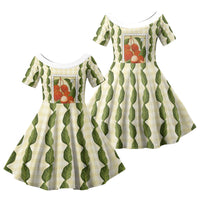 Aloha Hawaii Rambutan Palaka Motifs Family Matching Off Shoulder Maxi Dress and Hawaiian Shirt Hawaiian Fruit Stylized Stamp LT14 Daughter's Dress Yellow - Polynesian Pride