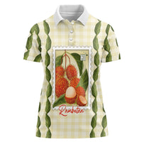 Aloha Hawaii Rambutan Palaka Motifs Women Polo Shirt Hawaiian Fruit Stylized Stamp LT14 Female Yellow - Polynesian Pride