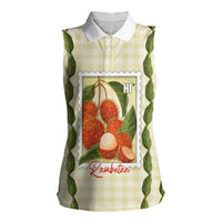 Aloha Hawaii Rambutan Palaka Motifs Women Sleeveless Polo Shirt Hawaiian Fruit Stylized Stamp LT14 Female Yellow - Polynesian Pride