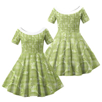 Omaomao Hawaii Breadfruit Palaka Motifs Family Matching Long Sleeve Bodycon Dress and Hawaiian Shirt LT14 Daughter's Dress Green - Polynesian Pride