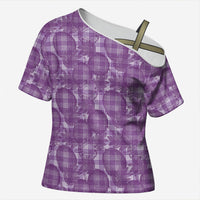 Poni Hawaii Breadfruit Palaka Motifs Cross Shoulder Shirt LT14 Female Purple - Polynesian Pride