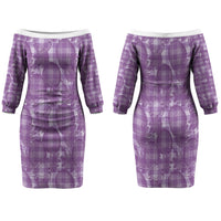 Poni Hawaii Breadfruit Palaka Motifs Family Matching Off The Shoulder Long Sleeve Dress and Hawaiian Shirt LT14 Mom's Dress Purple - Polynesian Pride
