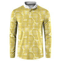 Melemele Hawaii Breadfruit Palaka Motifs Button Sweatshirt LT14 Yellow - Polynesian Pride