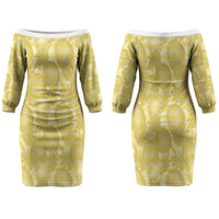 Melemele Hawaii Breadfruit Palaka Motifs Couples Matching Off The Shoulder Long Sleeve Dress and Long Sleeve Button Shirt LT14 - Polynesian Pride