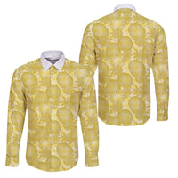 Melemele Hawaii Breadfruit Palaka Motifs Family Matching Puletasi and Hawaiian Shirt LT14 Dad's Shirt - Long Sleeve Yellow - Polynesian Pride