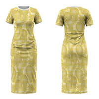 Melemele Hawaii Breadfruit Palaka Motifs Family Matching Short Sleeve Bodycon Dress and Hawaiian Shirt LT14 Mom's Dress Yellow - Polynesian Pride