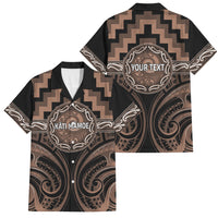 Aotearoa Kati Mamoe Personalised Family Matching Summer Maxi Dress and Hawaiian Shirt Maori Iwi Poutama Puhoro Tattoo LT14 Dad's Shirt - Short Sleeve Brown - Polynesian Pride