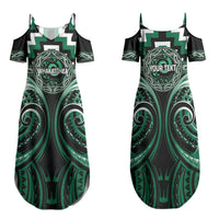 Aotearoa Whakatohea Personalised Family Matching Summer Maxi Dress and Hawaiian Shirt Maori Iwi Poutama Puhoro Tattoo LT14 Mom's Dress Green - Polynesian Pride