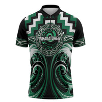 Aotearoa Whakatohea Personalised Zipper Polo Shirt Maori Iwi Poutama Puhoro Tattoo LT14 Green - Polynesian Pride
