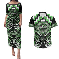 Aotearoa Ngati Awa Personalised Couples Matching Puletasi and Hawaiian Shirt Maori Iwi Poutama Puhoro Tattoo LT14 Green - Polynesian Pride