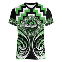 Aotearoa Ngati Awa Personalised Women V-Neck T-Shirt Maori Iwi Poutama Puhoro Tattoo LT14 Female Green - Polynesian Pride