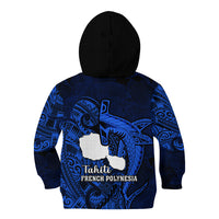 French Polynesia Tahiti Kid Hoodie Polynesian Shark Tattoo With Hibiscus Blue Version LT14 - Polynesian Pride