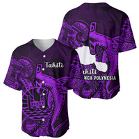 French Polynesia Tahiti Baseball Jersey Polynesian Shark Tattoo With Hibiscus Purple Version LT14 - Polynesian Pride