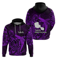 French Polynesia Tahiti Hoodie Polynesian Shark Tattoo With Hibiscus Purple Version LT14 - Polynesian Pride
