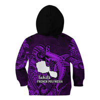 French Polynesia Tahiti Kid Hoodie Polynesian Shark Tattoo With Hibiscus Purple Version LT14 - Polynesian Pride