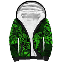 French Polynesia Tahiti Sherpa Hoodie Polynesian Shark Tattoo With Hibiscus Green Version LT14 Unisex Green - Polynesian Pride
