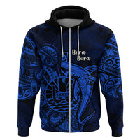 French Polynesia Bora Bora Hoodie Polynesian Shark Tattoo With Hibiscus Blue Version LT14 Zip Hoodie Blue - Polynesian Pride