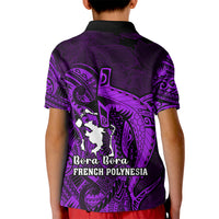 French Polynesia Bora Bora Kid Polo Shirt Polynesian Shark Tattoo With Hibiscus Purple Version LT14 - Polynesian Pride