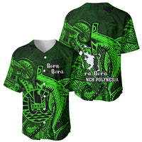 French Polynesia Bora Bora Baseball Jersey Polynesian Shark Tattoo With Hibiscus Green Version LT14 - Polynesian Pride