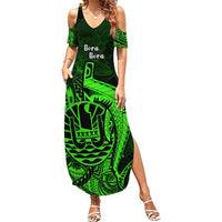 French Polynesia Bora Bora Summer Maxi Dress Polynesian Shark Tattoo With Hibiscus Green Version LT14 Women Green - Polynesian Pride