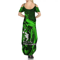 French Polynesia Bora Bora Summer Maxi Dress Polynesian Shark Tattoo With Hibiscus Green Version LT14 - Polynesian Pride
