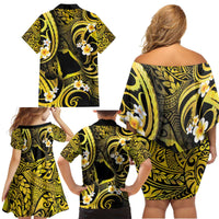 Tokelau Atafu Atoll Family Matching Off Shoulder Short Dress and Hawaiian Shirt Polynesian Tattoo Plumeria With Map