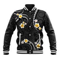 Black And Gray Baseball Jacket Curves Polynesian Tattoo Mix Plumeria Flowers LT14 Unisex Gray - Polynesian Pride