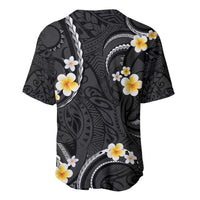 Black And Gray Baseball Jersey Curves Polynesian Tattoo Mix Plumeria Flowers