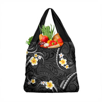 Black And Gray Grocery Bag Curves Polynesian Tattoo Mix Plumeria Flowers LT14 1-pack One Size Gray - Polynesian Pride