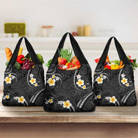 Black And Gray Grocery Bag Curves Polynesian Tattoo Mix Plumeria Flowers LT14 3-pack One Size Gray - Polynesian Pride