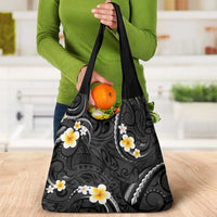 Black And Gray Grocery Bag Curves Polynesian Tattoo Mix Plumeria Flowers LT14 - Polynesian Pride