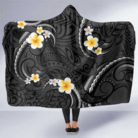 Black And Gray Hooded Blanket Curves Polynesian Tattoo Mix Plumeria Flowers LT14 One Size Gray - Polynesian Pride