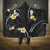 Black And Gray Hooded Blanket Curves Polynesian Tattoo Mix Plumeria Flowers LT14 - Polynesian Pride