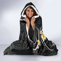 Black And Gray Hooded Blanket Curves Polynesian Tattoo Mix Plumeria Flowers LT14 - Polynesian Pride