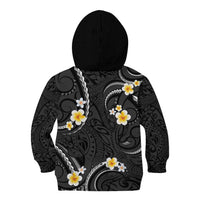 Black And Gray Kid Hoodie Curves Polynesian Tattoo Mix Plumeria Flowers