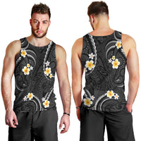 Black And Gray Men Tank Top Curves Polynesian Tattoo Mix Plumeria Flowers LT14 - Polynesian Pride